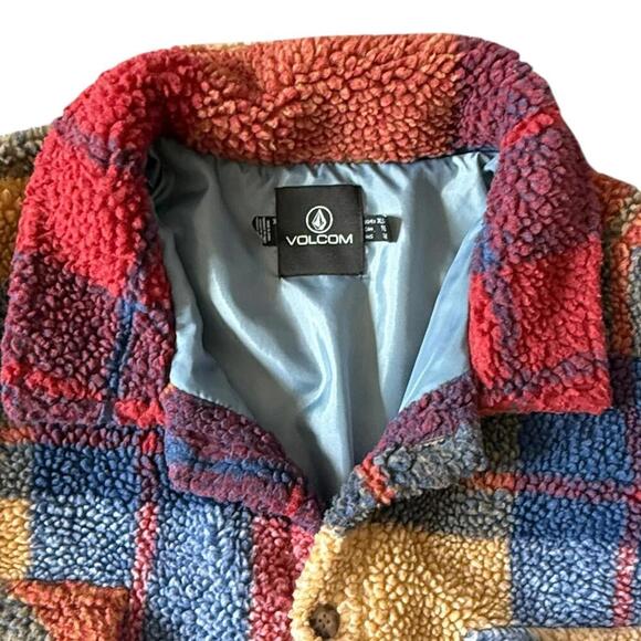 Volcom Plaid Sherpa Fleece Jacket – Kids XL (Youth 12 / Fits Adult XS-S) - Picture 4 of 7
